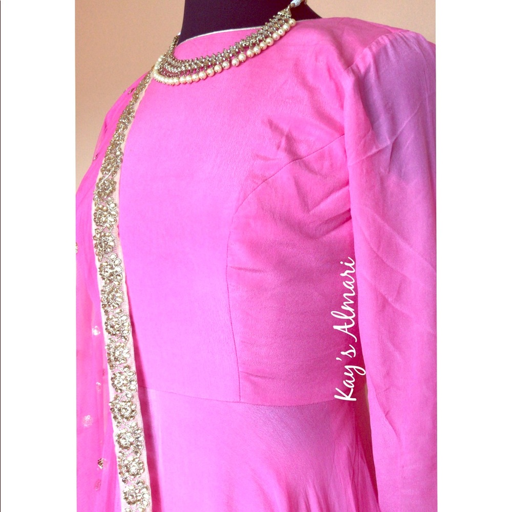 Used Hot Pink Flowy Anarkali with Palazzo Pants